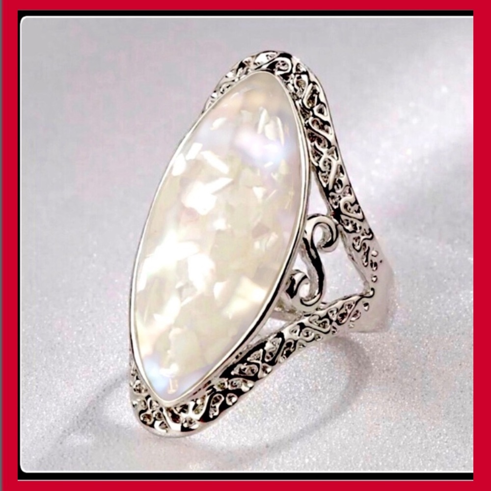 Clearance! New silver hammered Bohemian gypsy mosaic shell opal Abalone ring